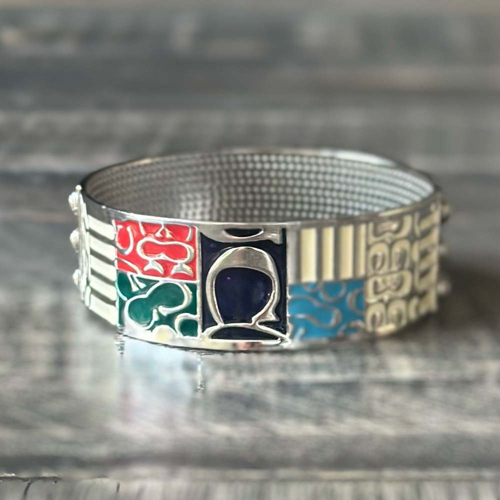 Y2K Coach Multicolor Enamel Silver-Tone Bracelet with Patchwork C Details